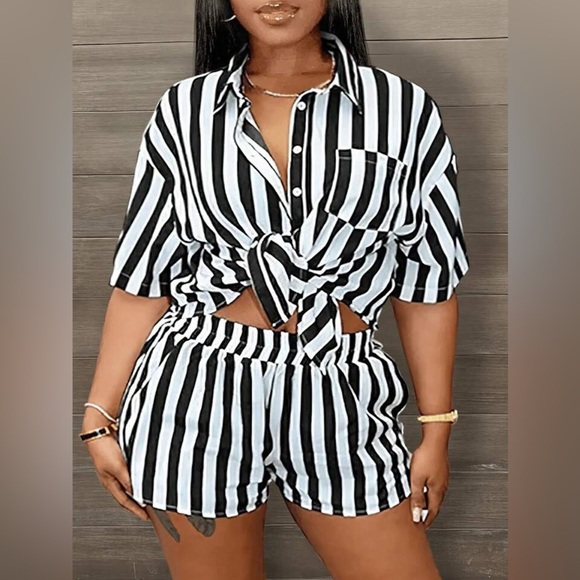 SHEIN Pants - SHEIN | Black and White Striped Two-Piece Set